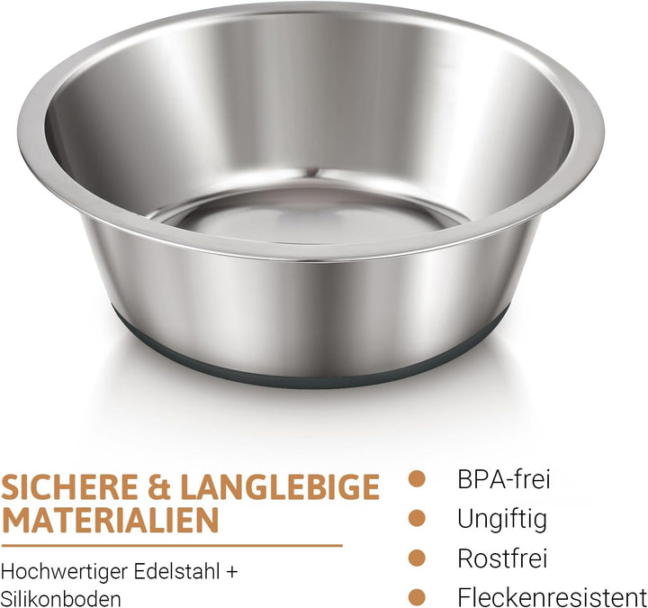 PEGGY11 Tiefer Hundenapf aus Edelstahl mit rutschfestem Silikon, 2er Pack, 1,44L, Futternapf und Tri