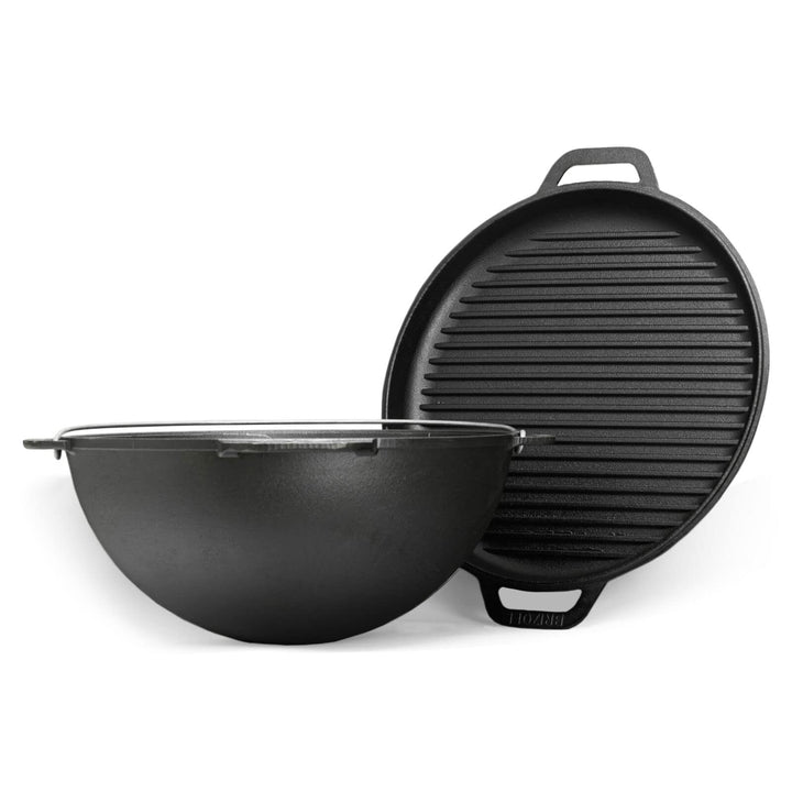 Schwenktopf 15L Kazan aus Gusseisen | Kasan Asien Kessel mit Deckel-Grillpfanne | Gusstopf Campingto