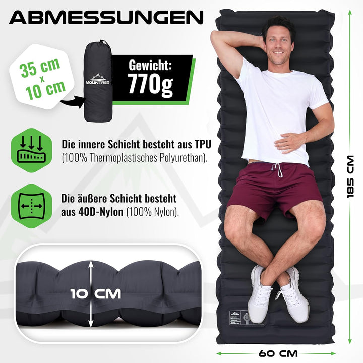 MOUNTREX Isomatte - Camping Luftmatratze mit Fusspumpe, Extra Dick (10 cm)
