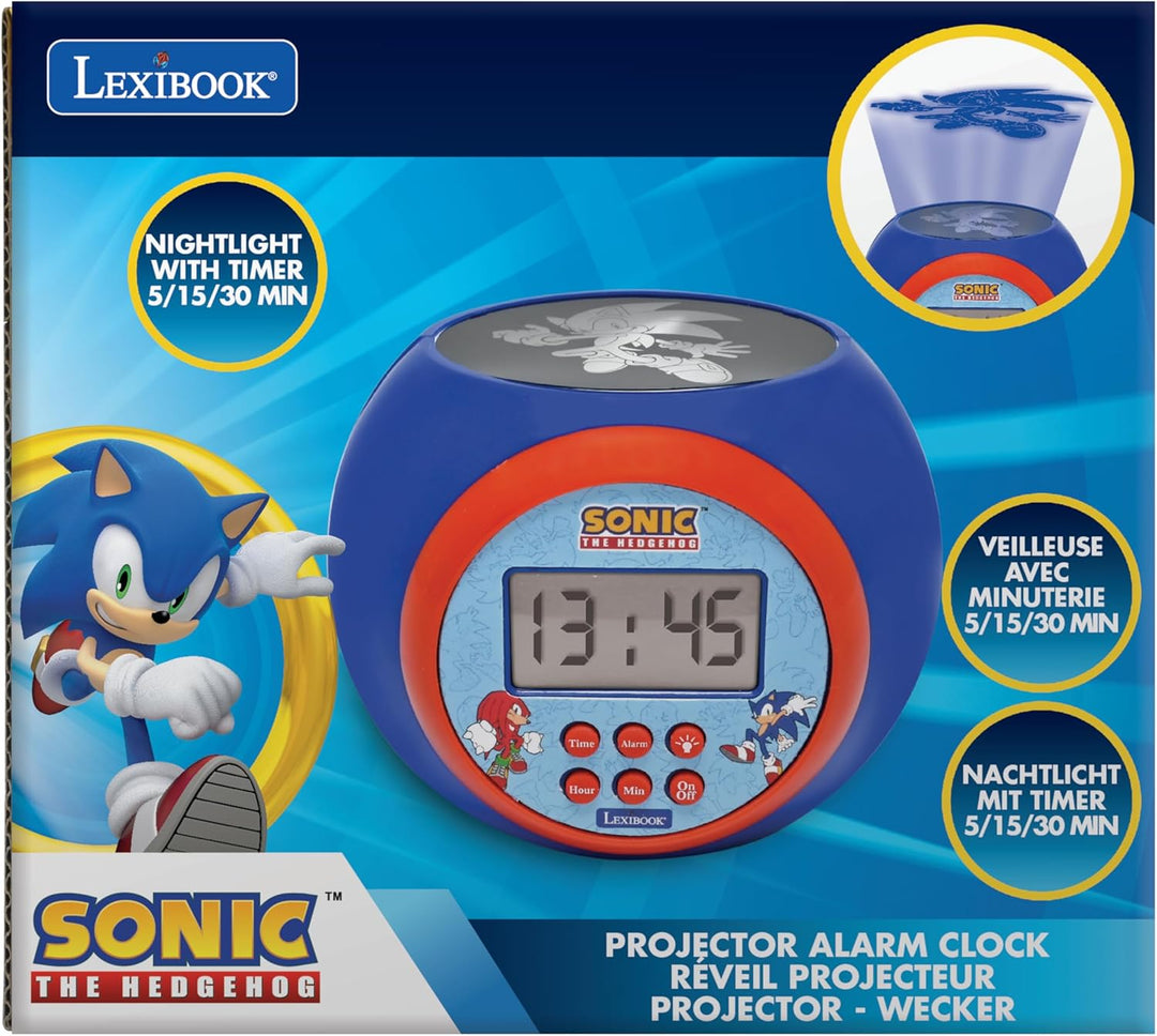 Lexibook, Sonic The Hedgehog, Projektionswecker mit Schlummerfunktion, Nachtlicht mit Timer, LCD-Bil