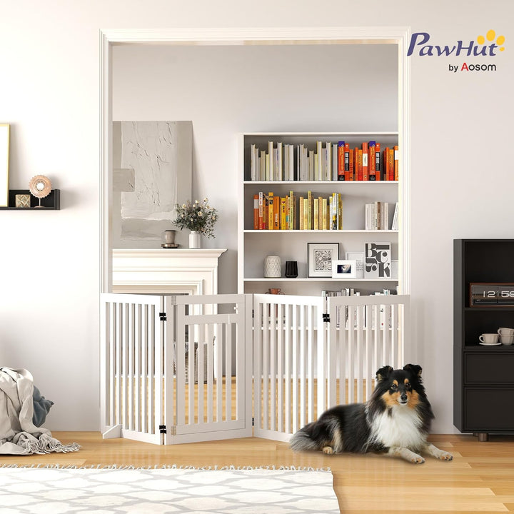 PawHut Absperrgitter Hund Freistehendes Treppengitter mit Füssen Holz 240 x 81 cm Hundegitter Schutz