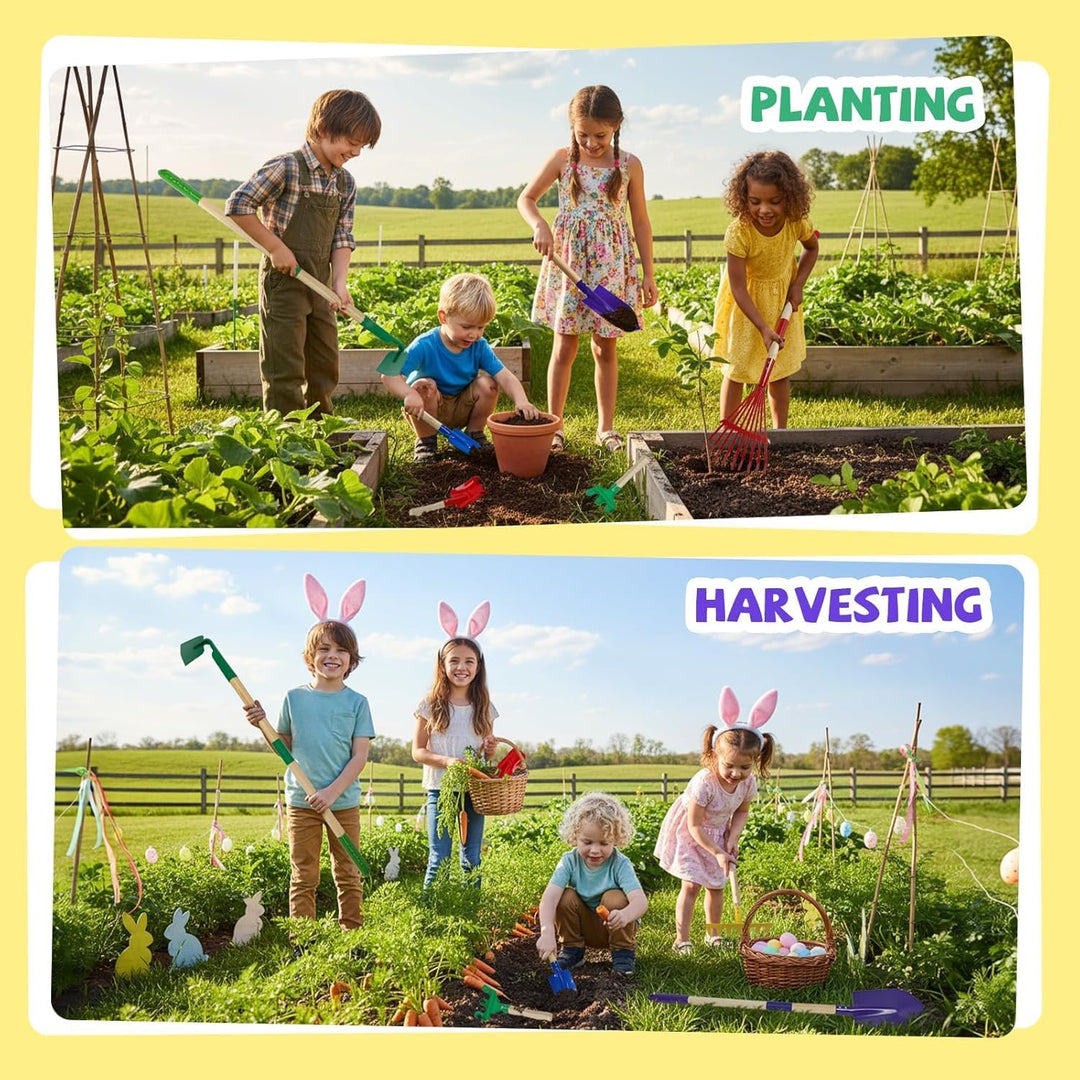 LATERN 6 Stück Kinder Gartenwerkzeug Set, 71CM Metall Gartenwerkzeuge Gross Schaufel Rechen Hacke La