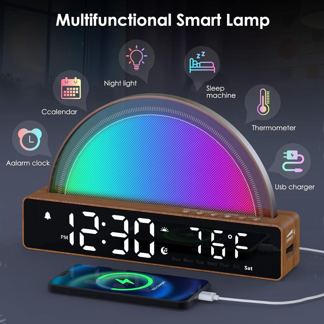 APUZOM Lichtwecker Wake Up Light, Lauter Wecker für Tiefschläfer, digital Tischuhr Nachtlicht mit Ha