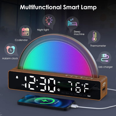 APUZOM Lichtwecker Wake Up Light, Lauter Wecker für Tiefschläfer, digital Tischuhr Nachtlicht mit Ha