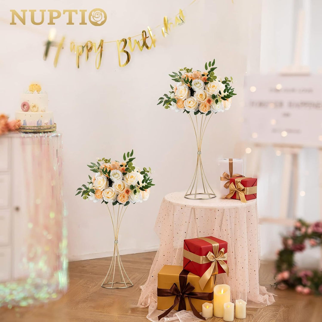 NUPTIO Blumenständer Metall Gold Hochzeit: 2 Stück 50cm Hoch Vase Tischdeko Goldene Blumenvase Tromp