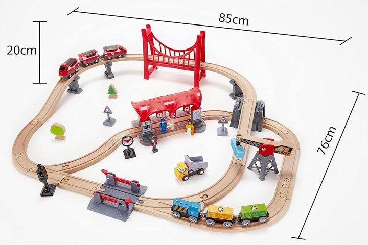 Hape Eisenbahn-Set „Verkehrsreiche Stadt Komplettes Eisenbahn-Set aus Holz zum Themenbereich Stadt f