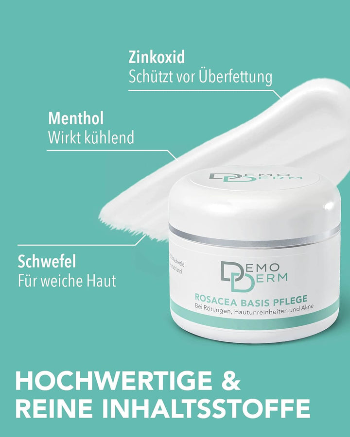 DEMODERM Basis Rosacea Creme 30 g | Bewährt bei Rosazea, Haut-Rötungen, Pickel & Pusteln | Natürlich