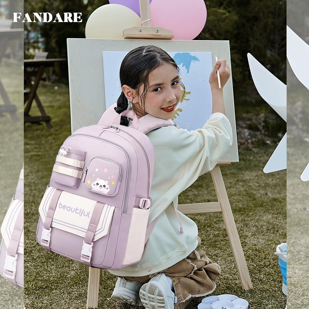 FANDARE Niedlich Kinderrucksack Schulranzen Mädchen Junge Schulrucksack Büchertaschen für Grund-, Mi