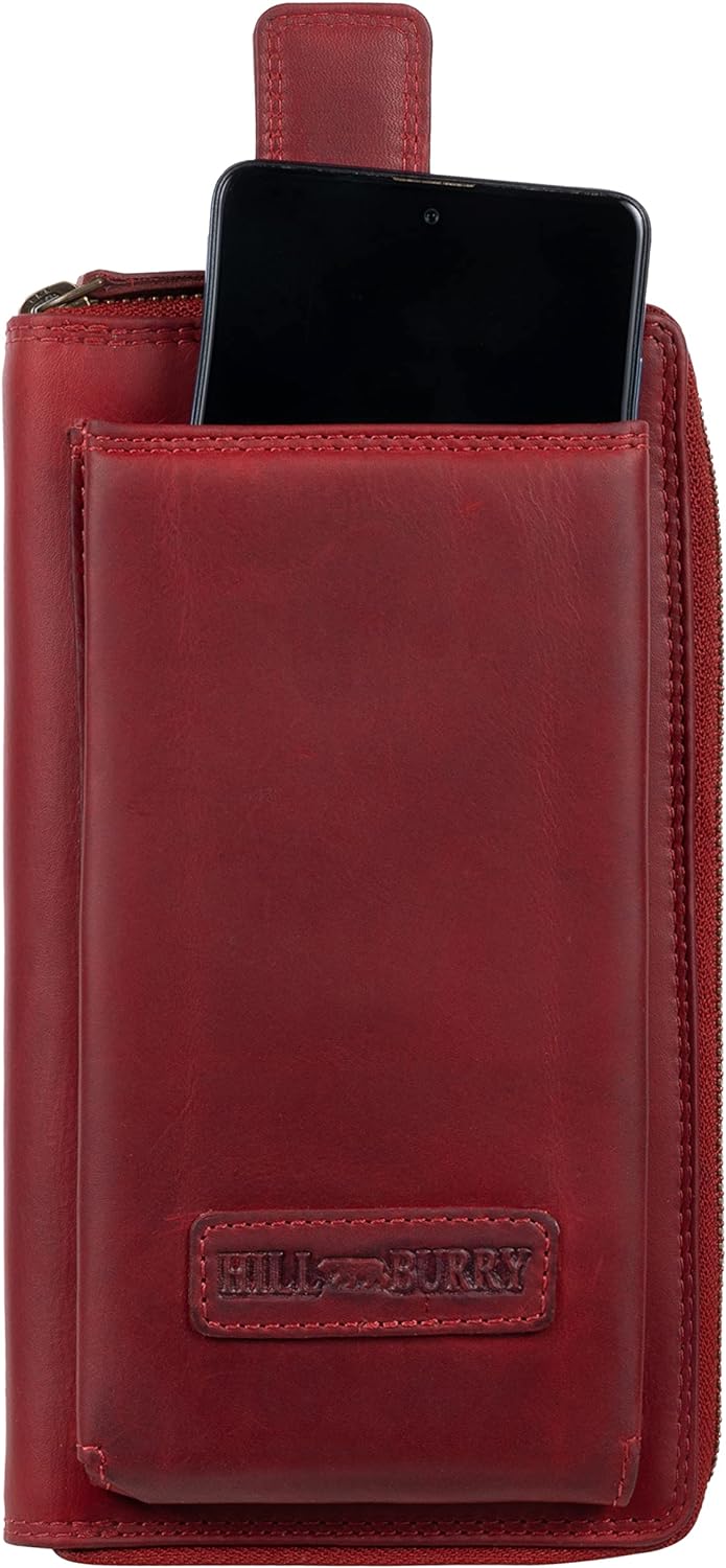 Hill Burry Leder Handy Portemonnaie I Geldbörse | Umhängetasche | Handy-Wallet aus hochwertigem natu