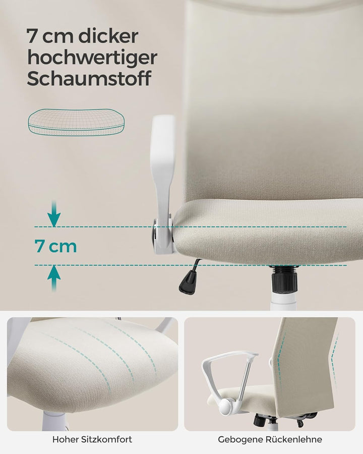 SONGMICS Bürostuhl, ergonomischer Schreibtischstuhl, Drehstuhl, gepolsterter Sitz, höhenverstellbar