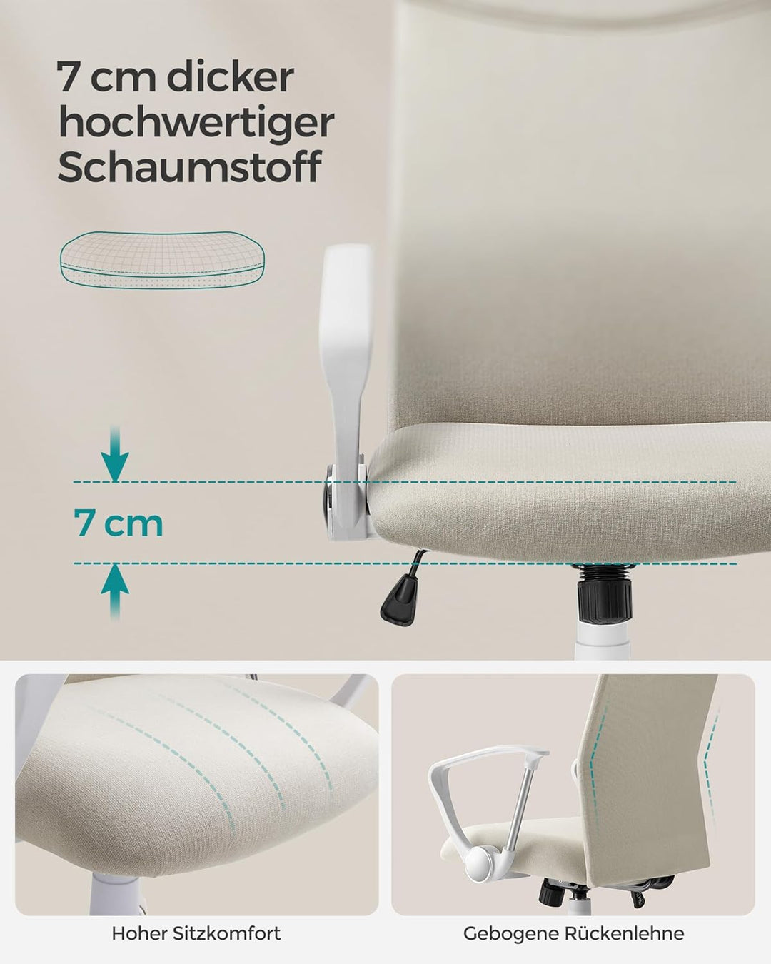 SONGMICS Bürostuhl, 2er Set, ergonomischer Schreibtischstuhl, Drehstuhl, gepolsterter Sitz, höhenver