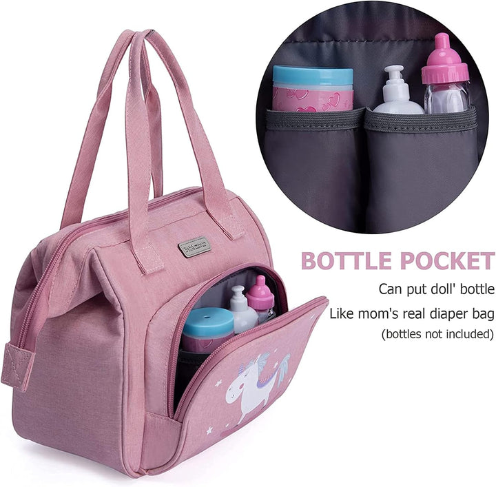 Bebamour Einhorn Puppe Wickeltasche mit Puppe Wickelmatte tragen Puppe Zubehör Mode Kinder Mädchen B
