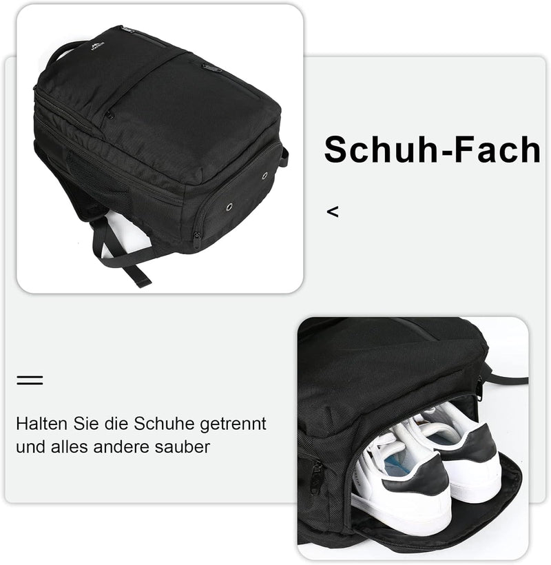 MATEIN Handgepäck Flugzeug, 40L Grosser Reiserucksack mit Schuhfach USB, Laptop Rucksack 17 Zoll Was