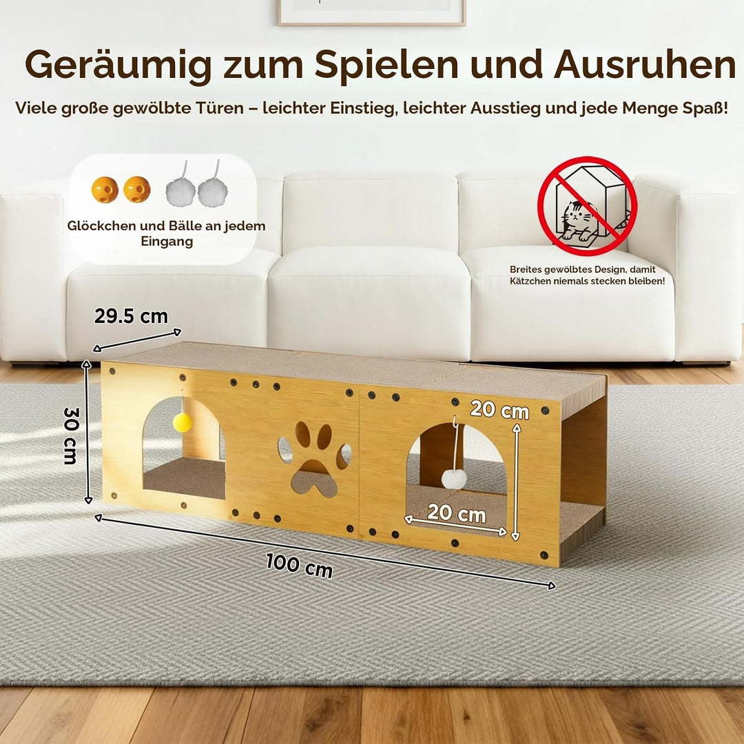 Gimars 100x30x30 cm Kratzbrett Katzen mit Spielball,Tunnel, Kratzpappe für Katzen gross XXL Katzenha