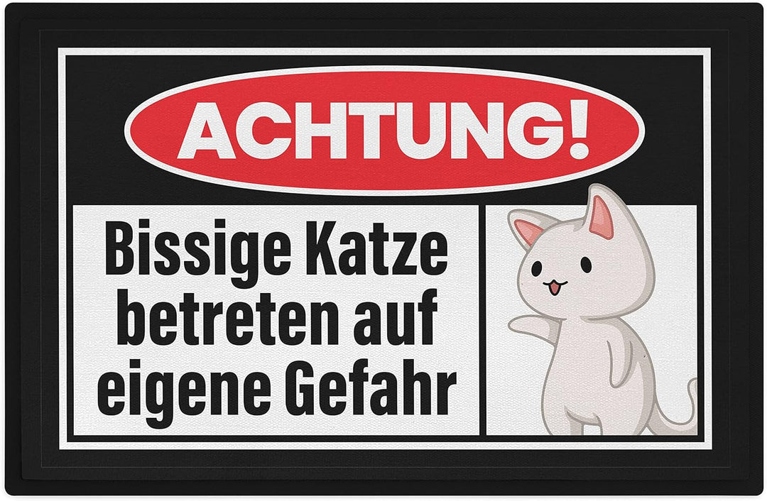 Trendation - Achtung Bissige Katze Fussmatte Geschenk Katzenbesitzer Lustige Fussmatte 60x40 cm Katz