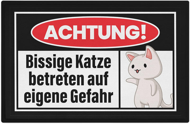 Trendation - Achtung Bissige Katze Fussmatte Geschenk Katzenbesitzer Lustige Fussmatte 60x40 cm Katz