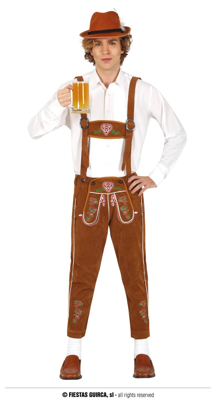Fiestas Guirca Kostüm Lederhose Herren mit traditionellem Stick - Kostüm Oktoberfest Herren - Grösse