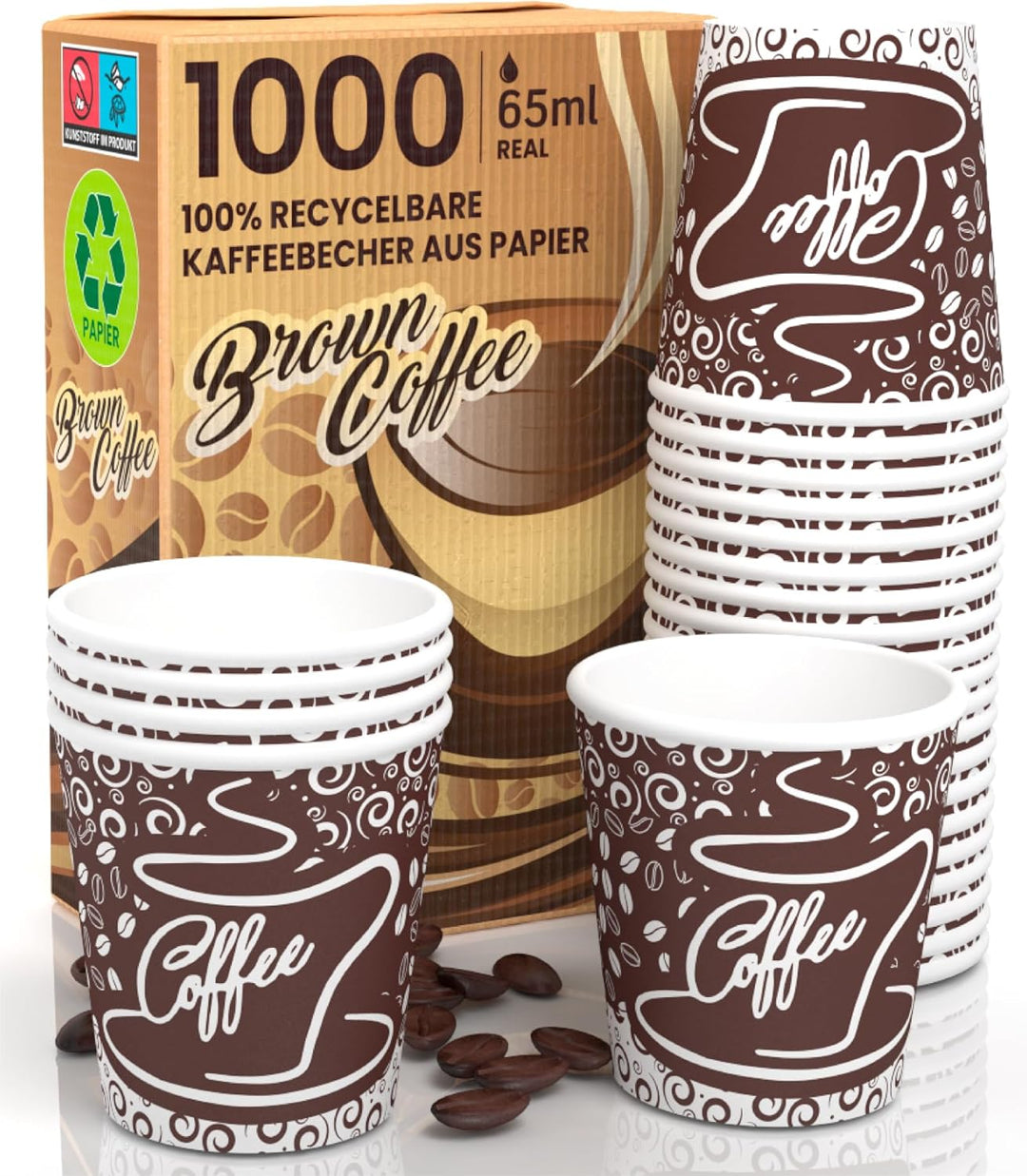 Eurocali 1000 Espresso Pappbecher 65ml Biologisch Abbaubare Kaffee Einwegbecher - Ökologisches Desig