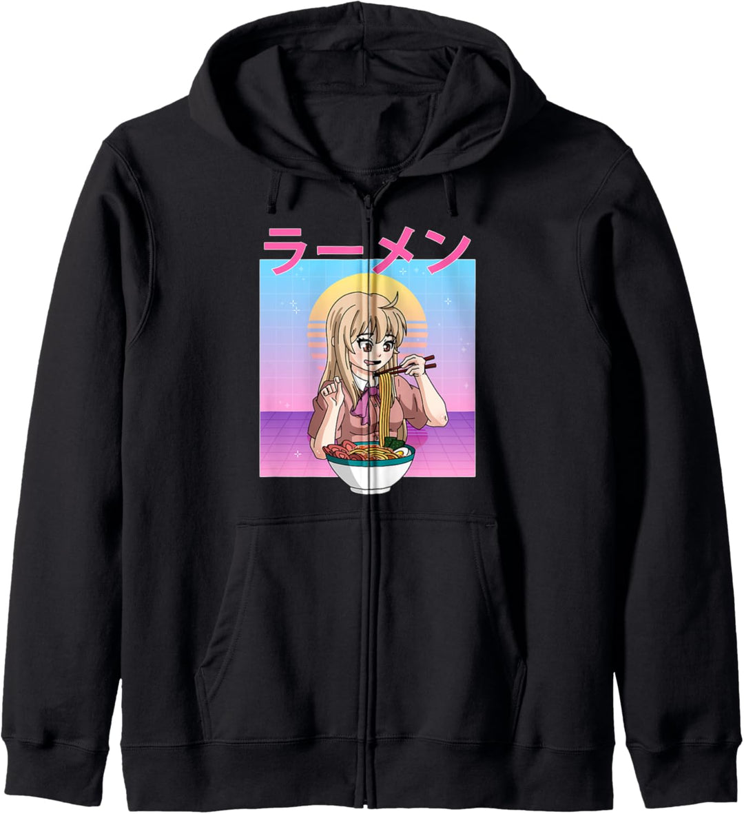 Retro 90er Jahre Japanisch Kawaii Mädchen Ramen Anime Kapuzenjacke
