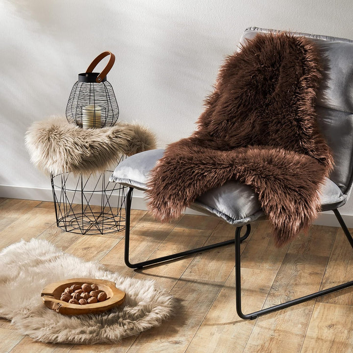 Pure Label Schaffell Lammfell Kunstfell Teppich XXL in rund – Moderne Wohnzimmer Deko - Schlafzimmer