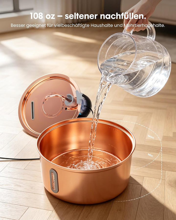 Kittyspout Katzenbrunnen 3,2L aus Edelstahl, mit 3 Filtern und Sichtfenster | Besonders leiser Trink