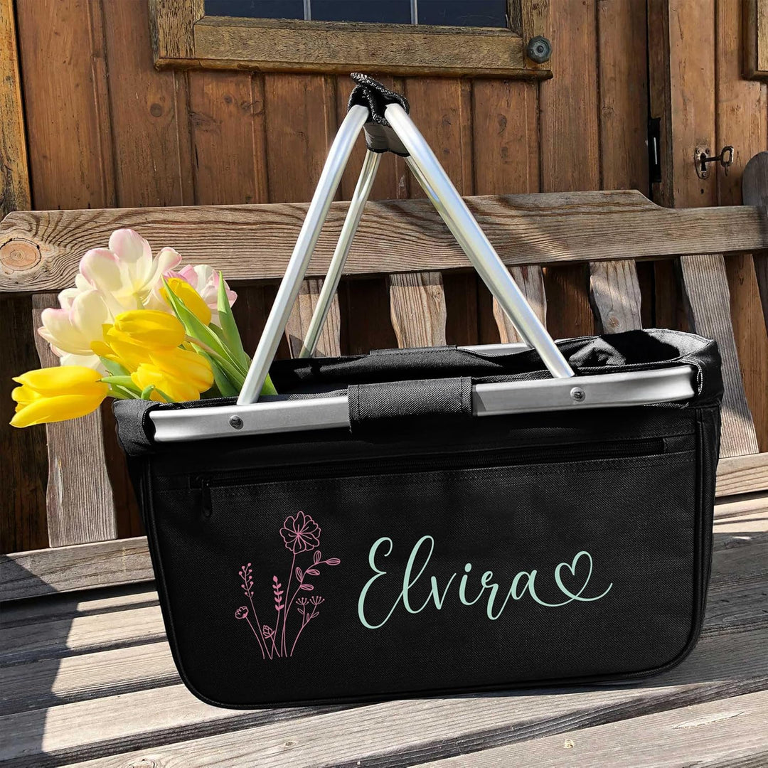 Personalisierter Einkaufskorb I Geschenk für Frauen & Oma I Faltbar mit Name & Blumenmotiv I Geschen