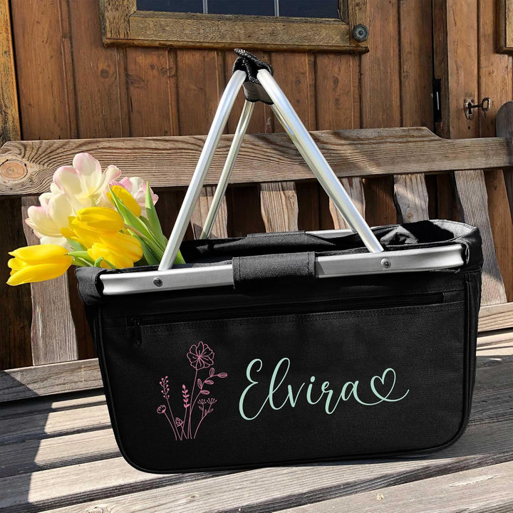 Personalisierter Einkaufskorb I Geschenk für Frauen & Oma I Faltbar mit Name & Blumenmotiv I Geschen
