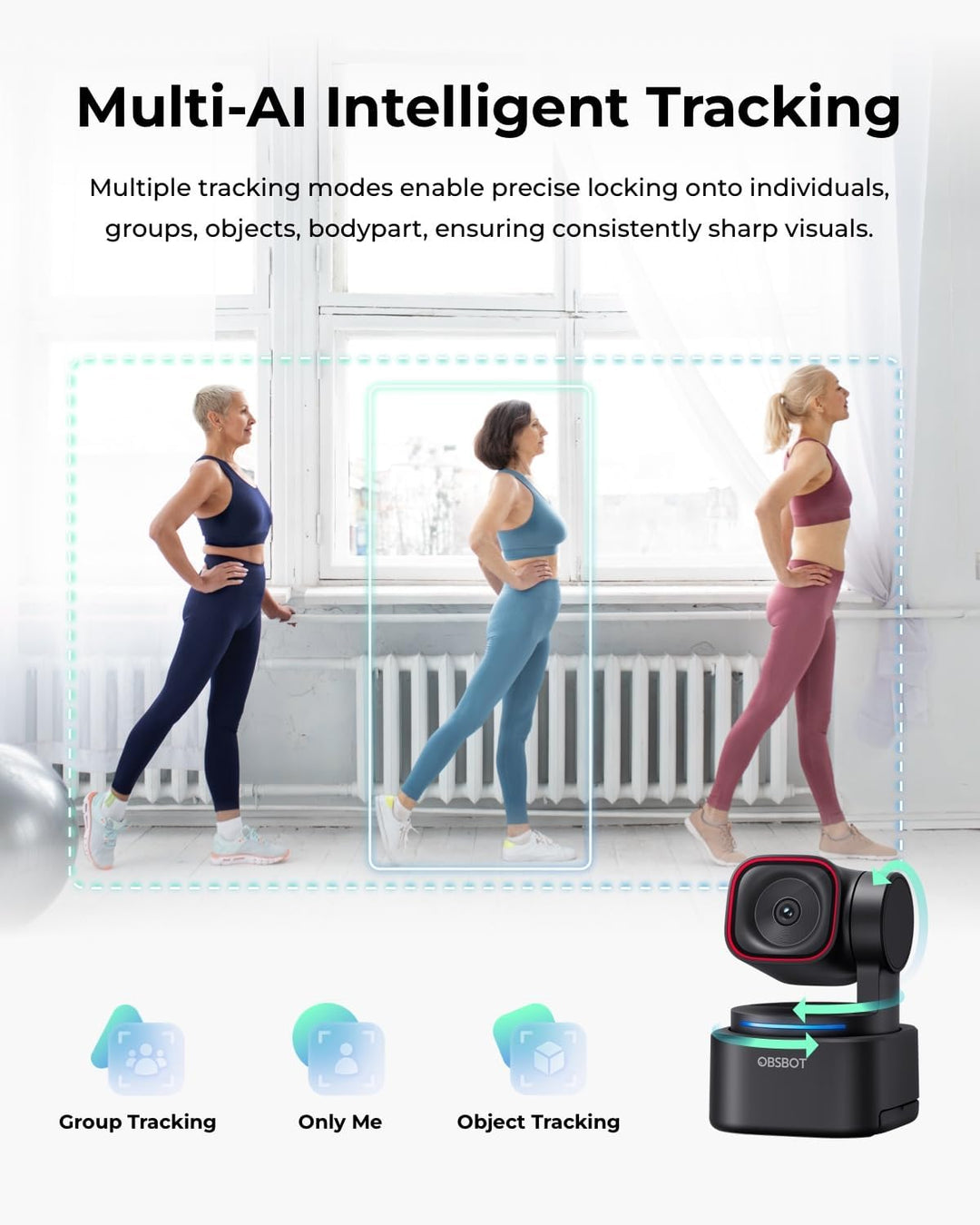 OBSBOT Tiny 3 Lite mit Stativ, 4K-Webcam Spatial Audio,Tri-Mikrofon-Array, PC-Kamera 120 fps HDR, mi