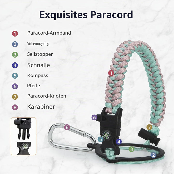 Trebo Wasserflasche 1.8 l mit Paracord-Griff, halbe Gallone, lebensmittelechter, doppelwandiger Vaku