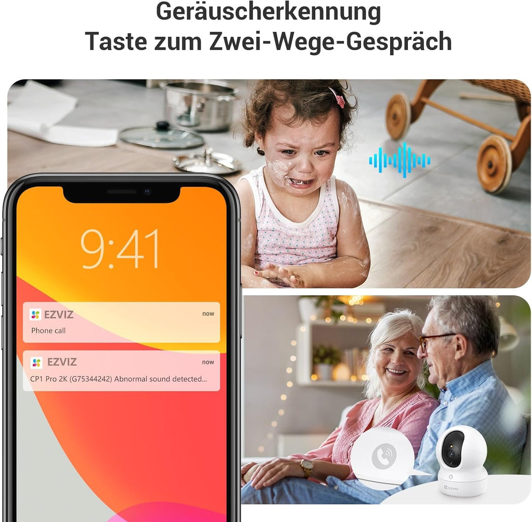 EZVIZ 2K WLAN Überwachungskamera Innen, 360º PTZ Indoor Kamera mit Personenerkennung und -verfolgung