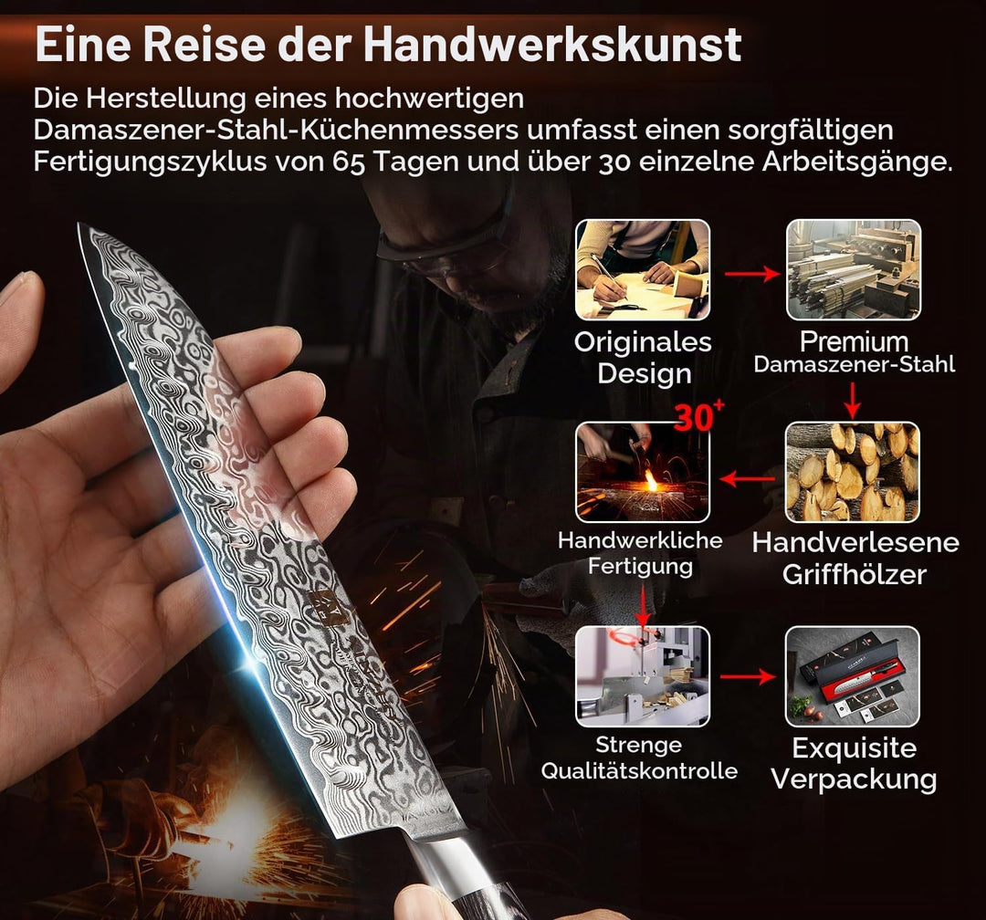XINZUO 17,8cm Damaststahl Santokumesser, Profi Damastmesser Kochmesser Damaskus Chefmesser, Scharfe