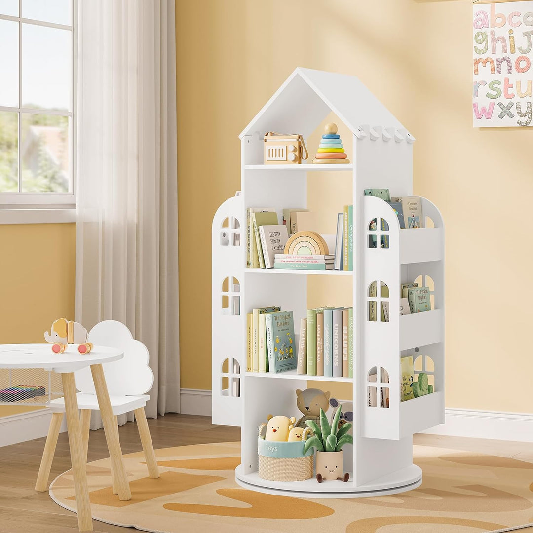 WOLTU Drehbares Bücherregal Kinder, Kinderregal Kinderbücherregal, Mit 4 Ebenen 2 Seitenregalen, Reg