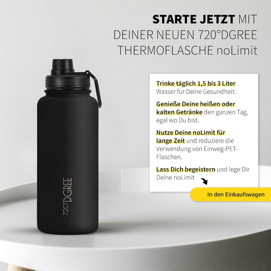 720°DGREE Edelstahl Thermo Trinkflasche 950ml “noLimit” +Früchtebehälter - Auslaufsicher, Kohlensäur