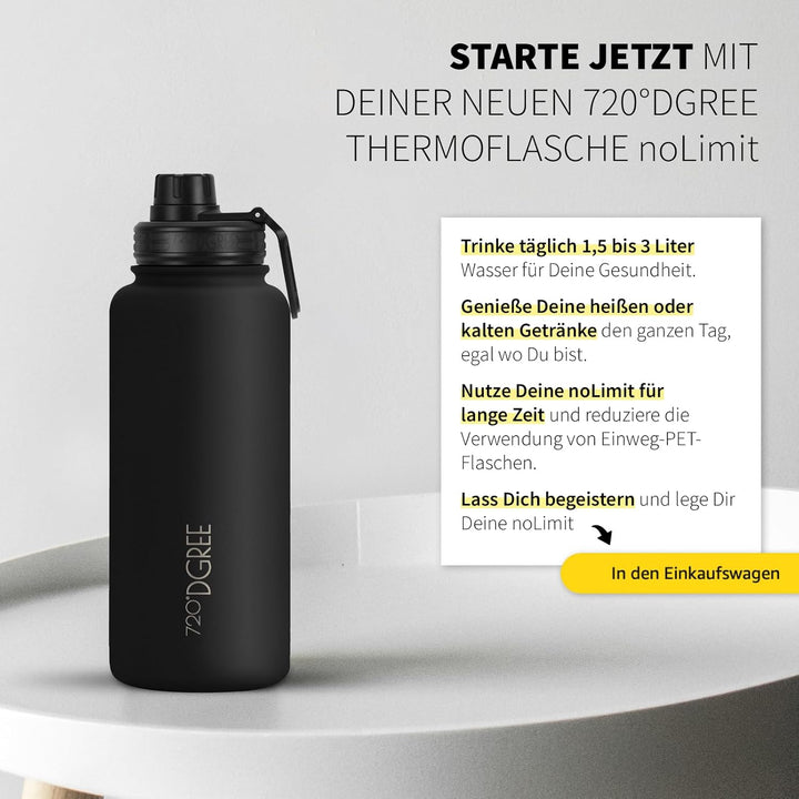 720°DGREE Edelstahl Thermo Trinkflasche 950ml “noLimit” +Früchtebehälter - Auslaufsicher, Kohlensäur