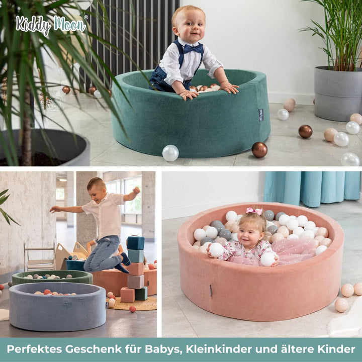 KiddyMoon Velours Bällebad Rund für Babys 90x30 mit 200 Bälle 7cm Ballgruben Sensorik Spielzeug Wald