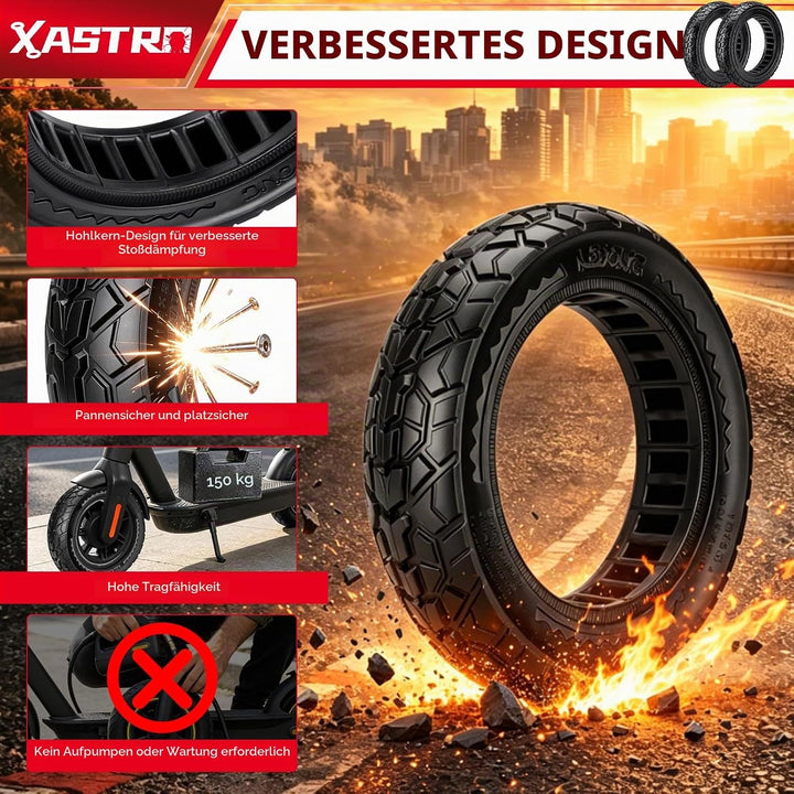 Xastro 2PCS 10X2.125 Reifen für Elektroroller 10x2.125 schlauchloser Reifen für Scooter 50/75-6.1 Sc