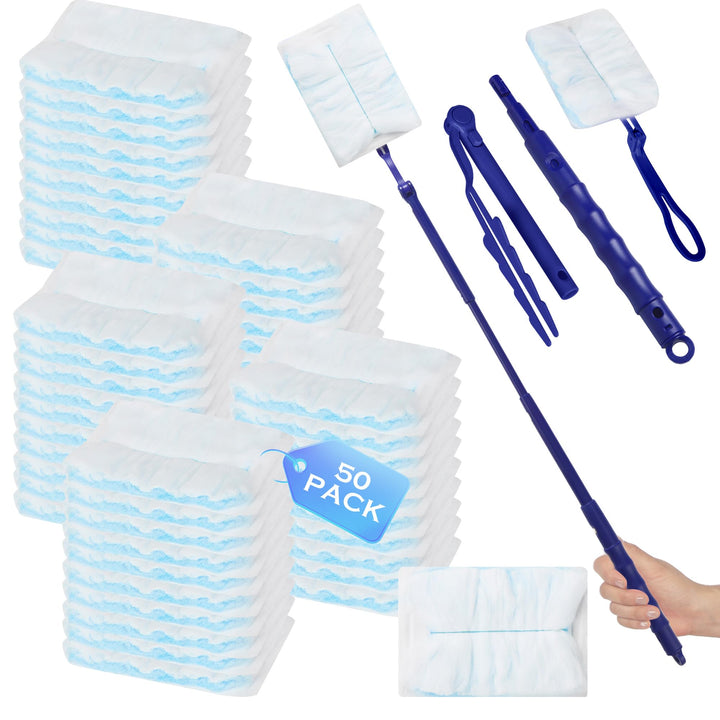 52 Stück für Swiffer Staubmagnet Nachfüllpack, 2 Griffeinheiten für Swiffer Teleskopstange, Staubwed