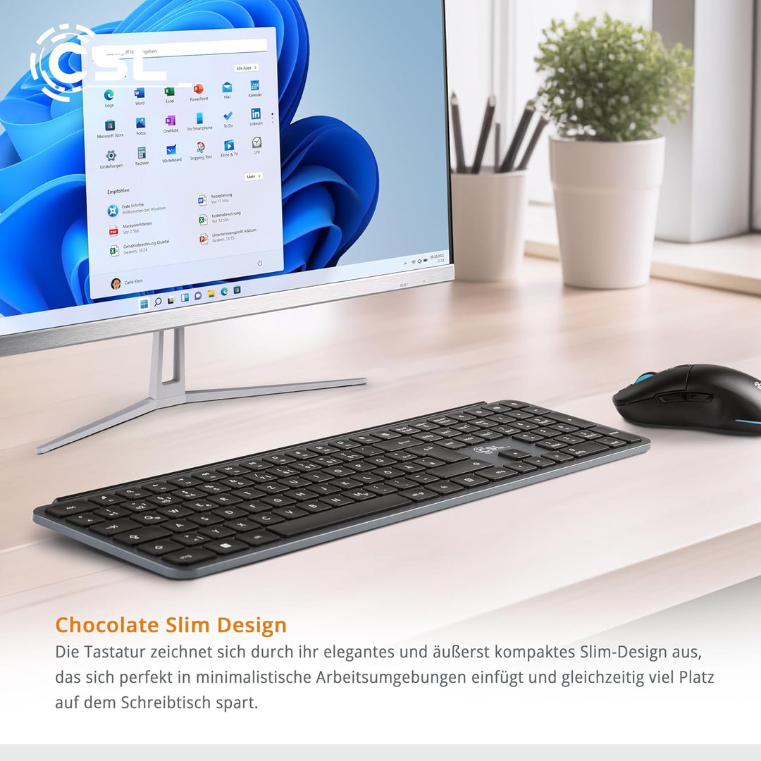 CSL Logix Pro - Tastatur Maus Set kabellos in schwarz mit QWERTZ Layout bestehend aus Funktastatur,