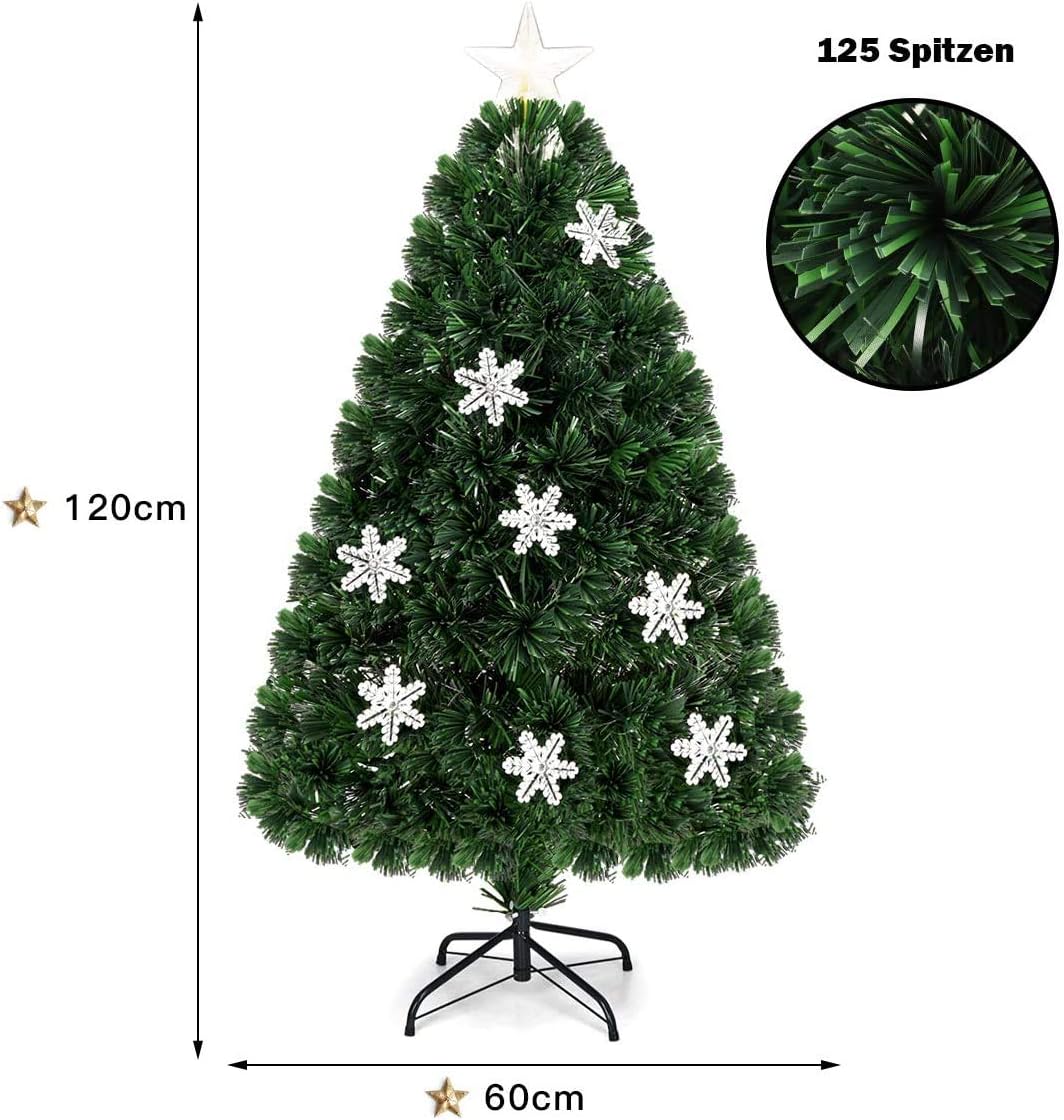 RELAX4LIFE Künstlicher Weihnachtsbaum, Christbaum mit LEDs & Schneeflocke & Sternspitze, Kunstbaum F