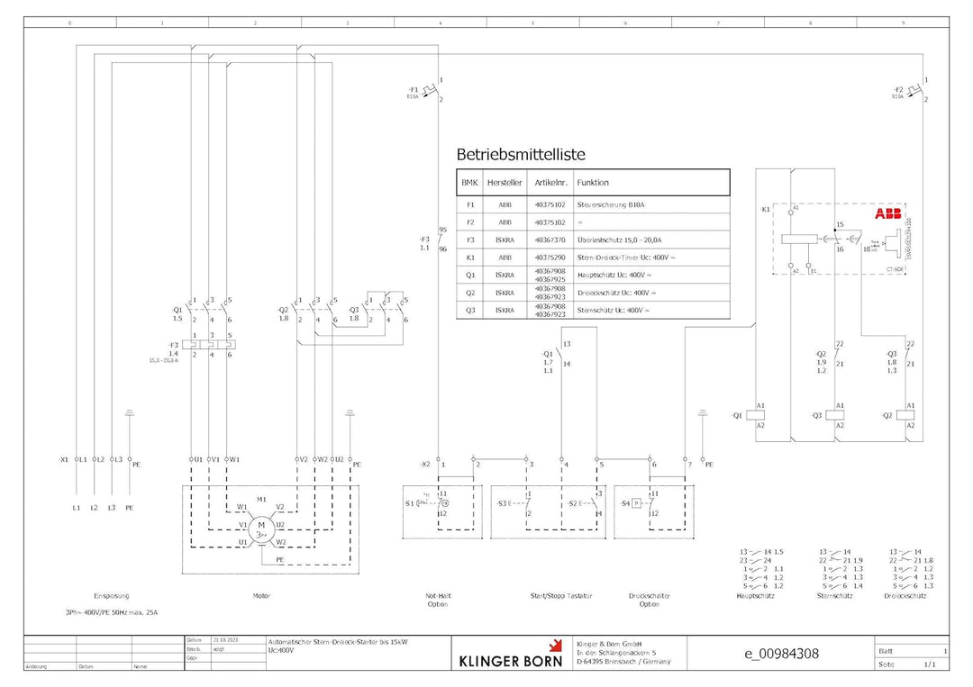 Stern-Dreieck-Starter auf DIN-Normschiene 15kW Uc:400V Überlastschutz 15-20A