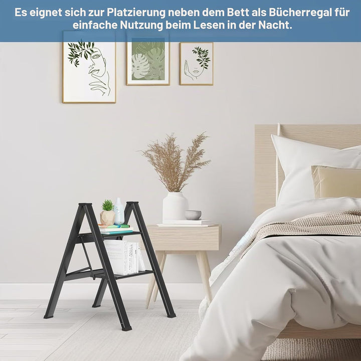 Klappleiter aus Aluminium Trittleiter 2-Stufen-Leiter rutschfeste Trittfläche tragbare Leiter für Zu