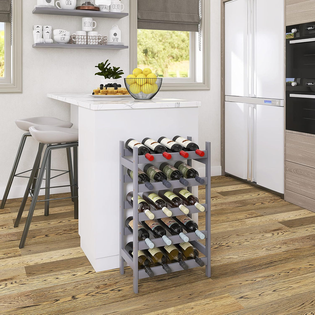 SMIBUY Bambus-Weinregal, 20 Flaschen-Display-Halter, 5-stöckige freistehende Lagerregale für Küche,