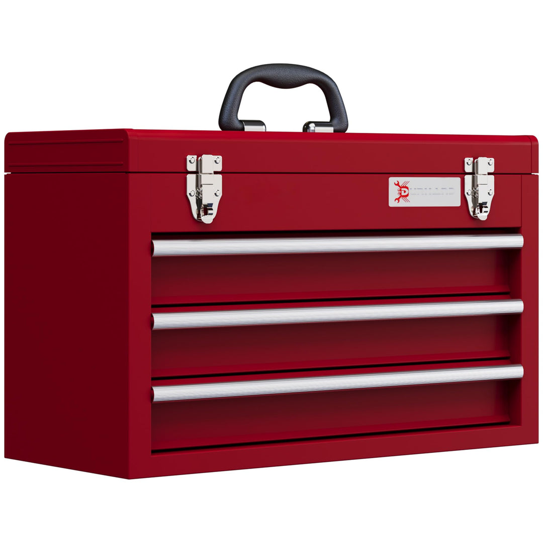 DURHAND Werkzeugkoffer leer, 51 x 22 x 32 cm Werkzeugkasten mit 3 Schubladen, oberes Staufach, Handg