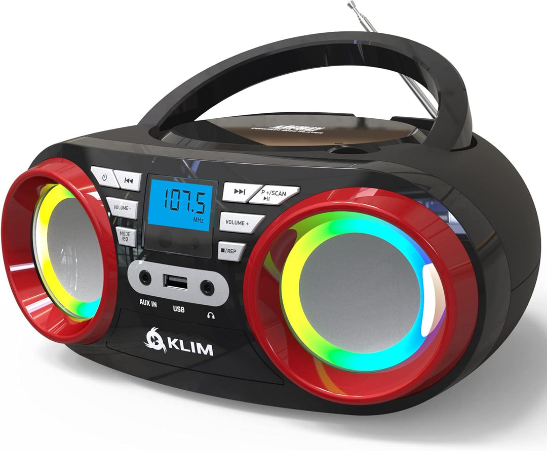 KLIM B3 Tragbarer CD Player - NEU 2024 - FM Radio, CD, MP3, Bluetooth, AUX, USB, RGB LED - CD Boombo