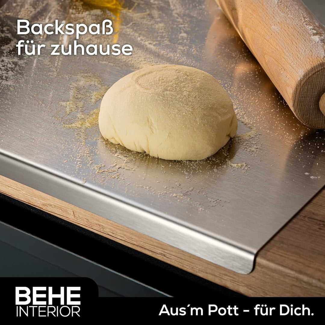 BEHE - Edelstahl Arbeitsplatte [versch. Grössen], Rutschfestes Knetbrett für Teig zum Backen, Küchen
