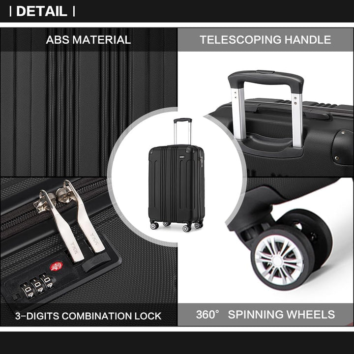 KONO Trolley Handgepäck Koffer 55x35x20cm Rollkoffer Reisekoffer mit 4 Rollen und Schloss (Schwarz),