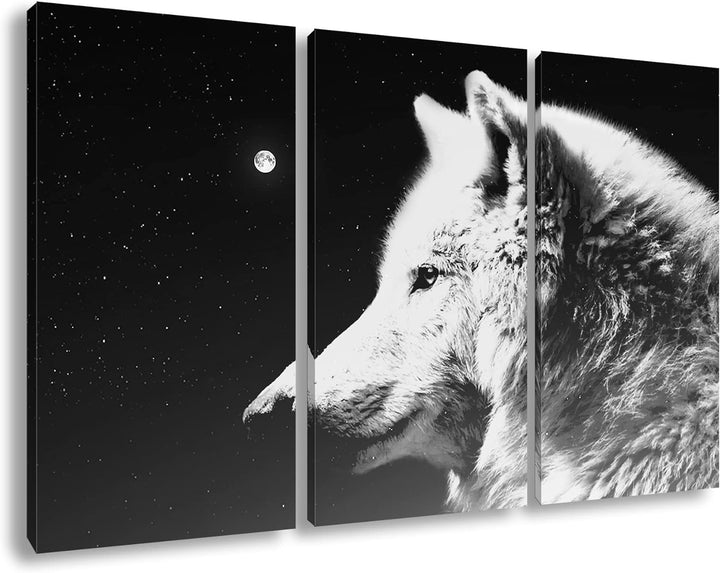 deyoli einsamer stolzer Wolf Format: 3Teilig Effekt: Schwarz&Weiss als Leinwandbild, Motiv fertig ge