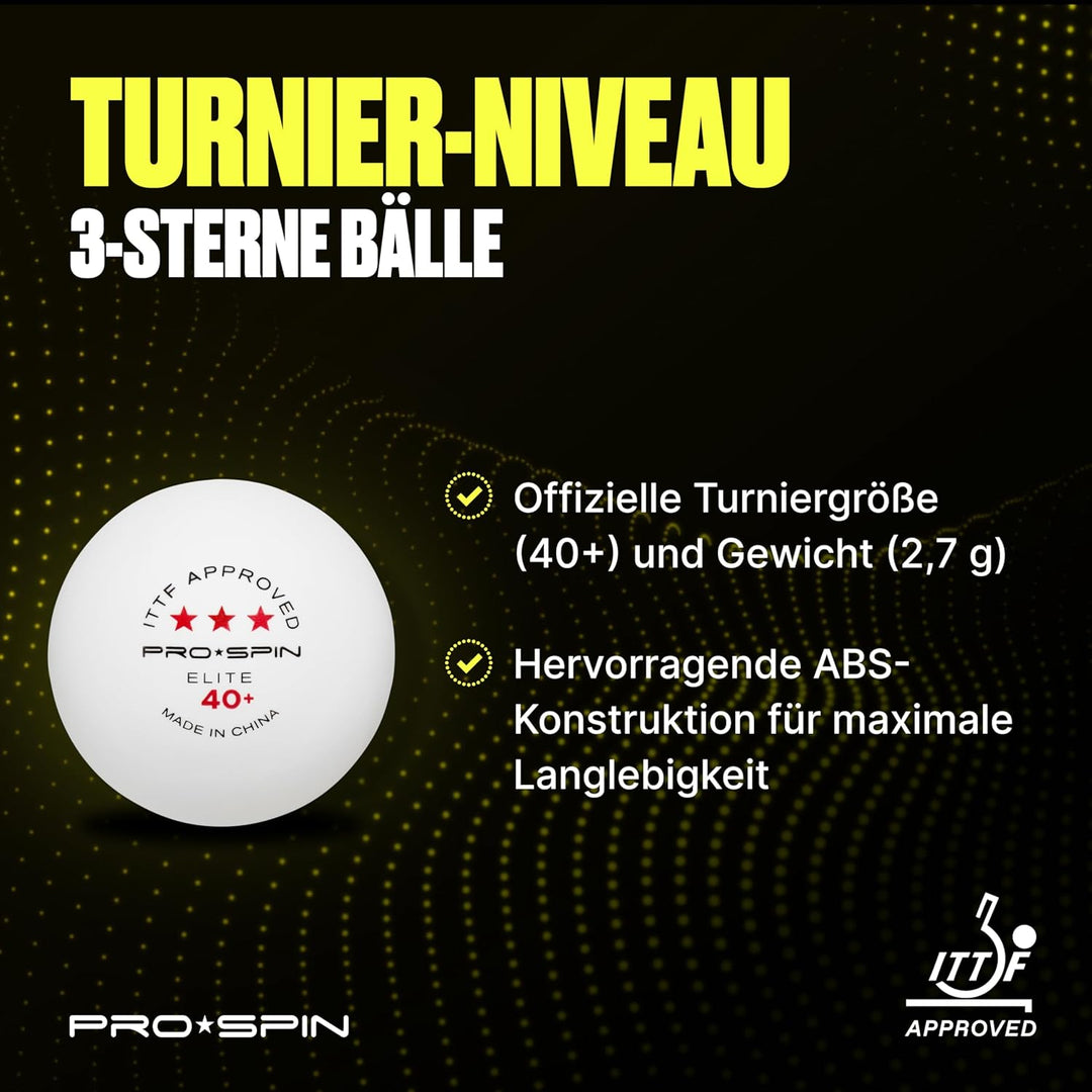 PRO SPIN Tischtennisbälle -Weisse Tischtennisbällen 3 Sterne 40+ | Hochwertige ABS-Trainingsbälle |
