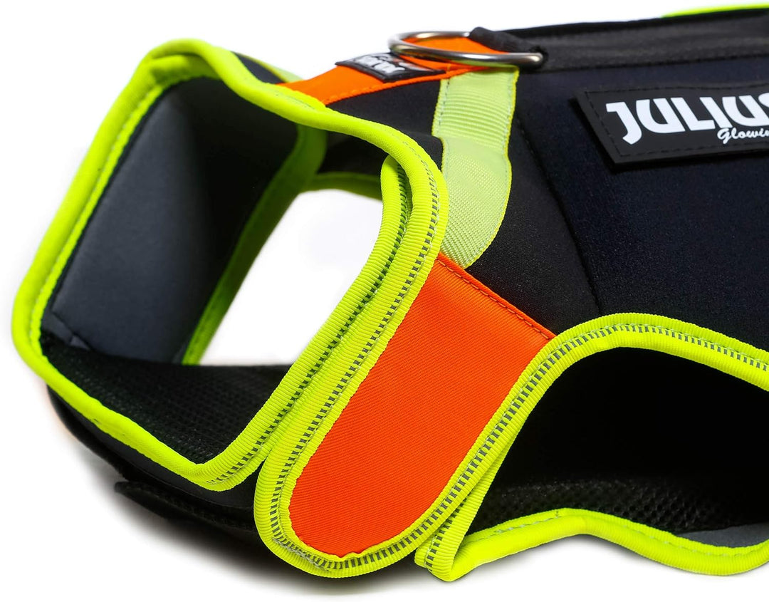 Julius-K9, IDC Multifunktionale Hundeweste 3in1, Grösse: L, Schwarz und UV Orange L Schwarz und Neon