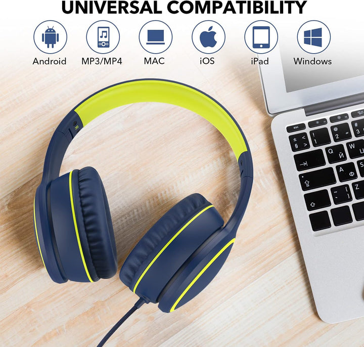 RORSOU R10 Over-Ear Kopfhörer mit Mikrofon, Leichtgewichtige klappbare Stereo-Bass-Headset mit 1,5 m